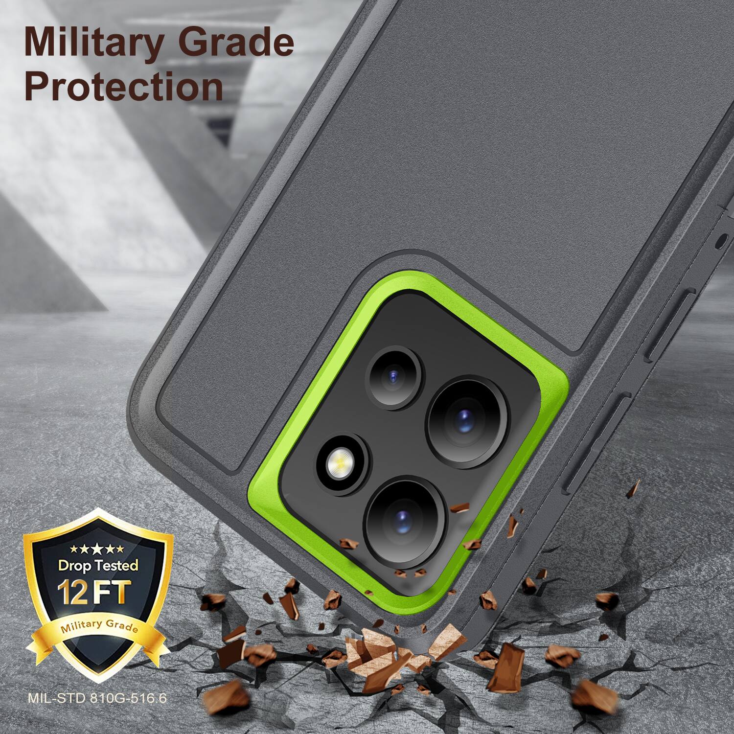 Military Grade Protection  
Drop Tested 12 FT  
Military Grade MIL-STD 810G-516.6