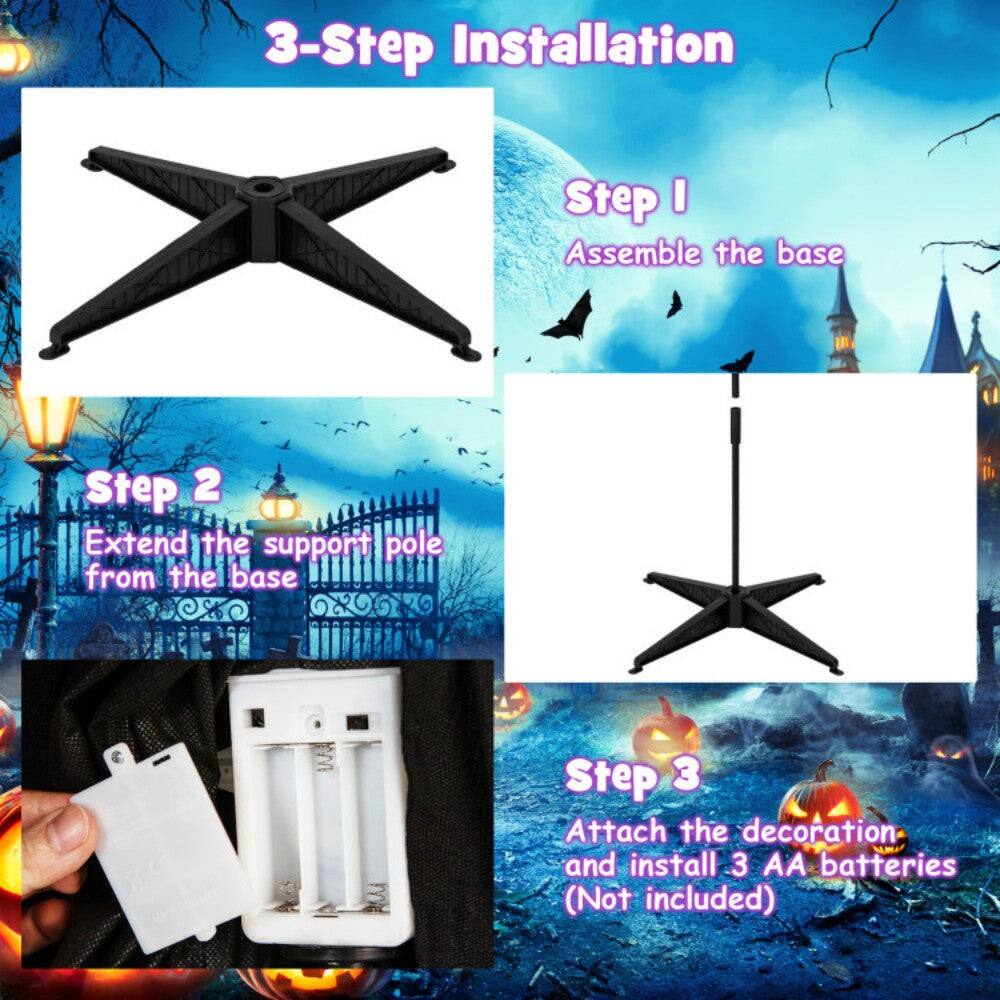 3-Step Installation

Step 1: Assemble the base

Step 2: Extend the support pole from the base

Step 3: Attach the decoration and install 3 AA batteries (Not included)