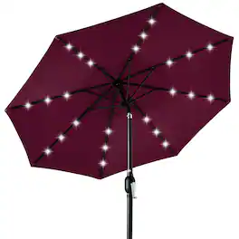 Best Choice Products - 10ft Solar LED Lighted Patio Umbrella w/ Tilt Adjustment, UV-Resistant Fabric - Burgundy