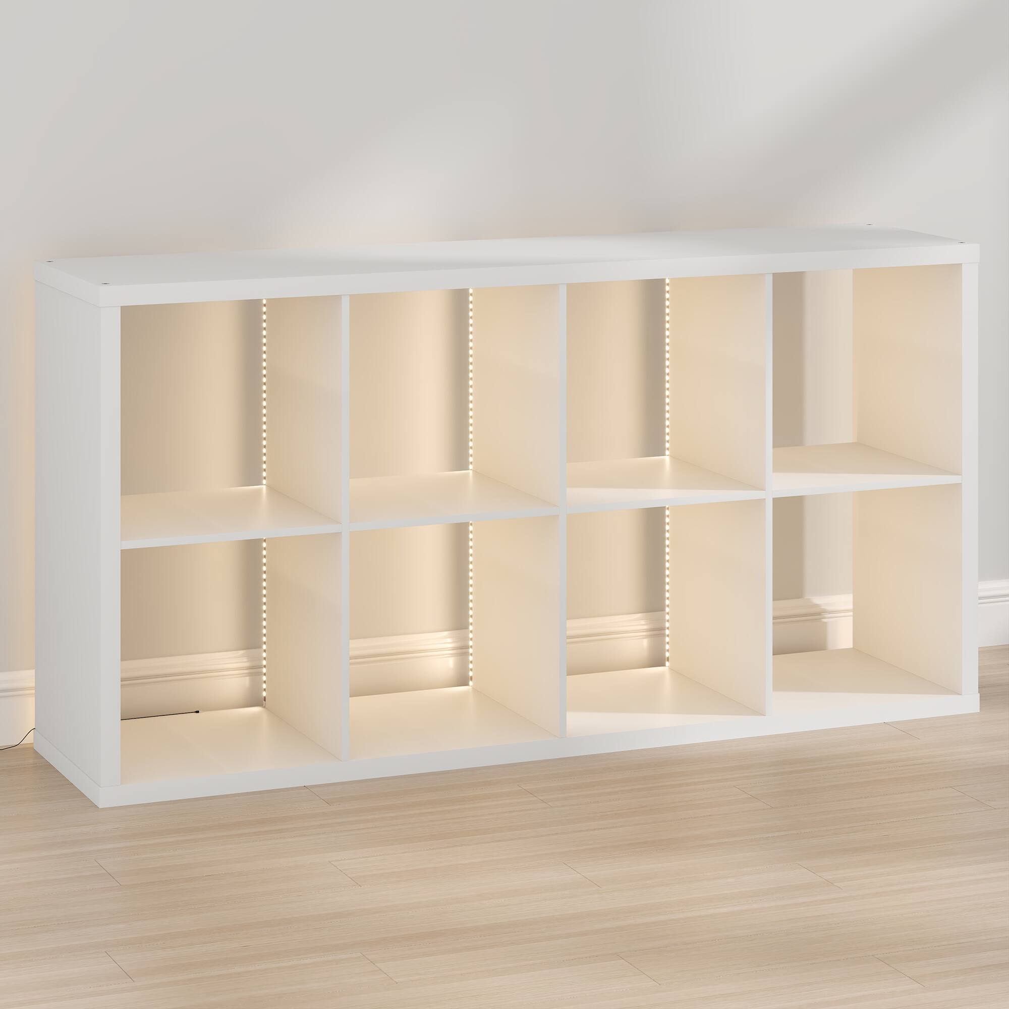 Alt View 4. Furinno - CUBICLE Book Shelf with LED Lights, 8-Cube LED Bookshelf, Reversible Extra Thick Frame Bookcase, Display Storage Shelves - White.