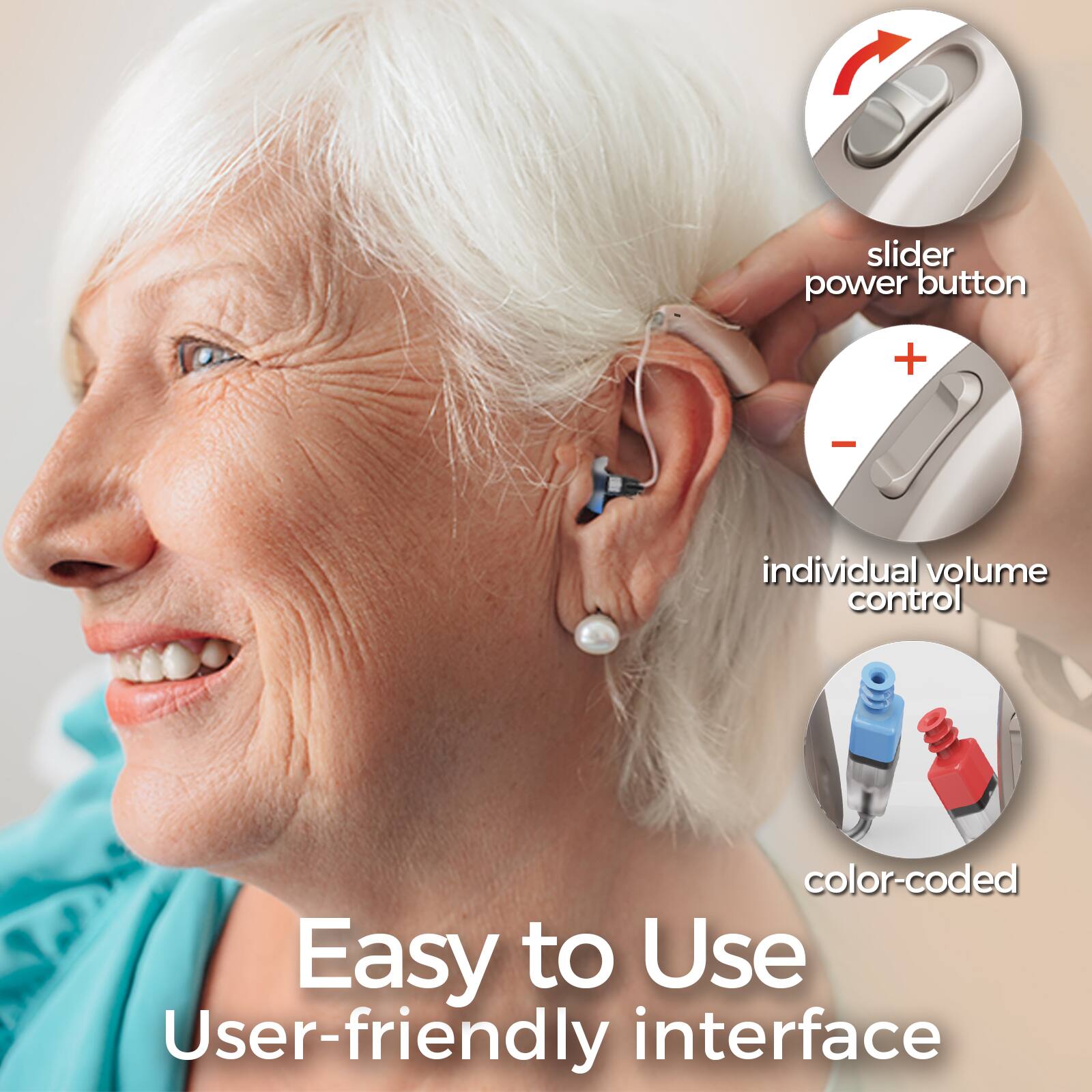 Easy to Use User-friendly interface slider power button individual volume control color-coded