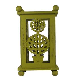 Melrose - 12.5" Pistachio Distressed Double Ball Tree Cut-Out Pillar Candle Lantern - Green