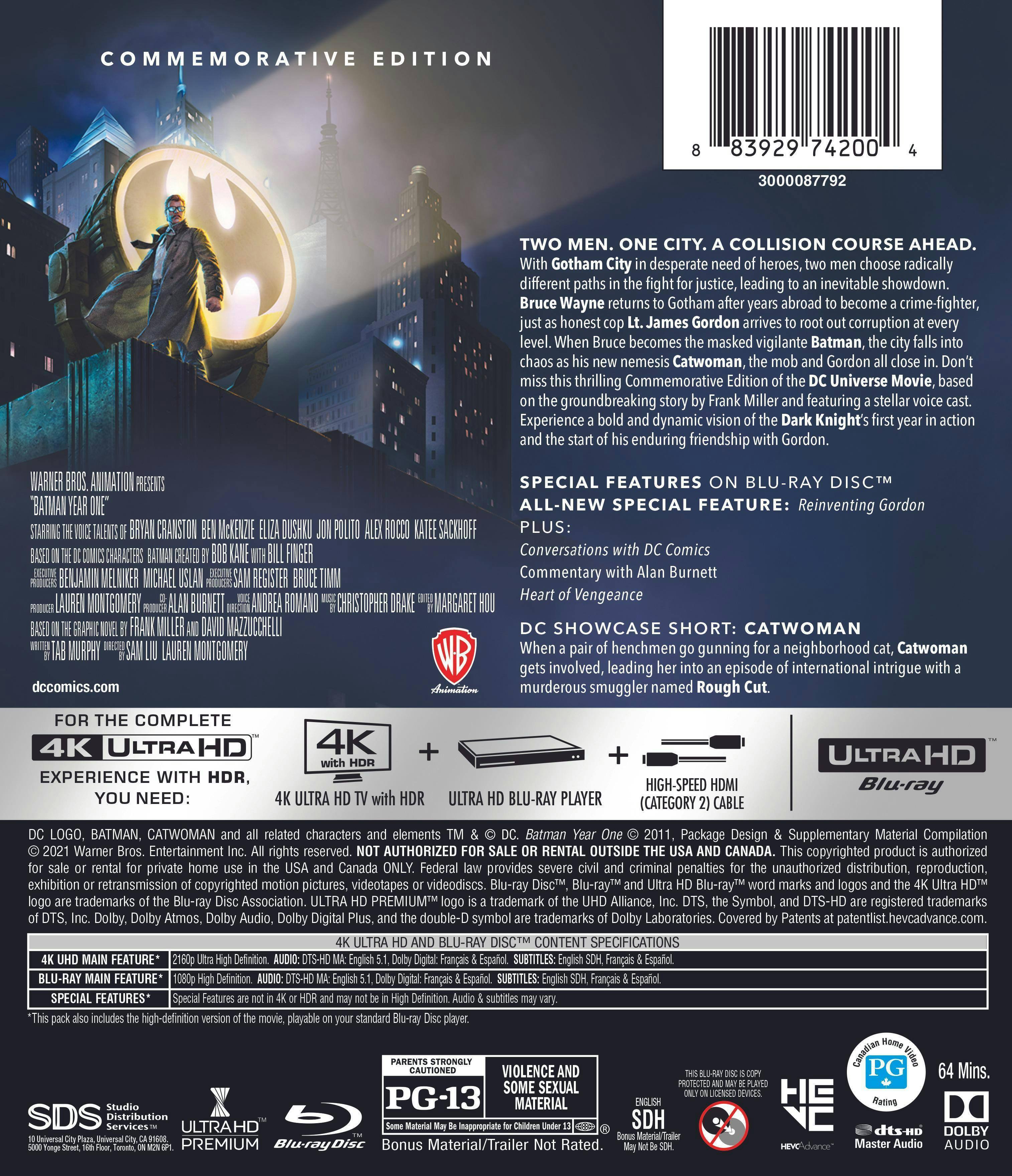 Back. Batman: Year One (Commemorative Edition)   - 4K Blu-Ray.