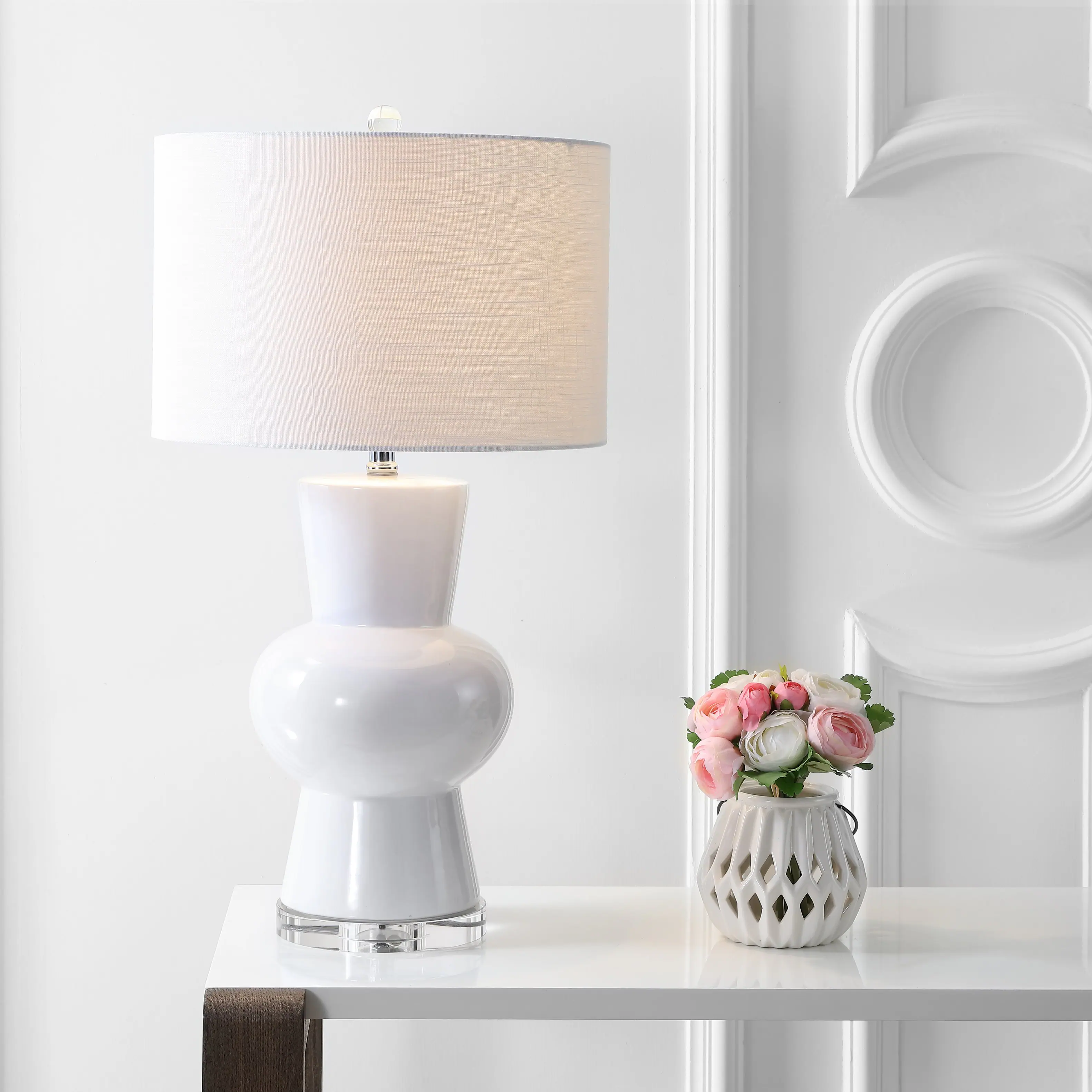 Alt View 1. Jonathan Y - Julia 28.5" Ceramic LED Table Lamp, White - White.