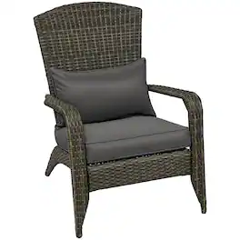 Outsunny - Adirondack Chair with Rattan Wicker, Soft Cushions, Tall Curved Backrest for Deck or Garden - Gray