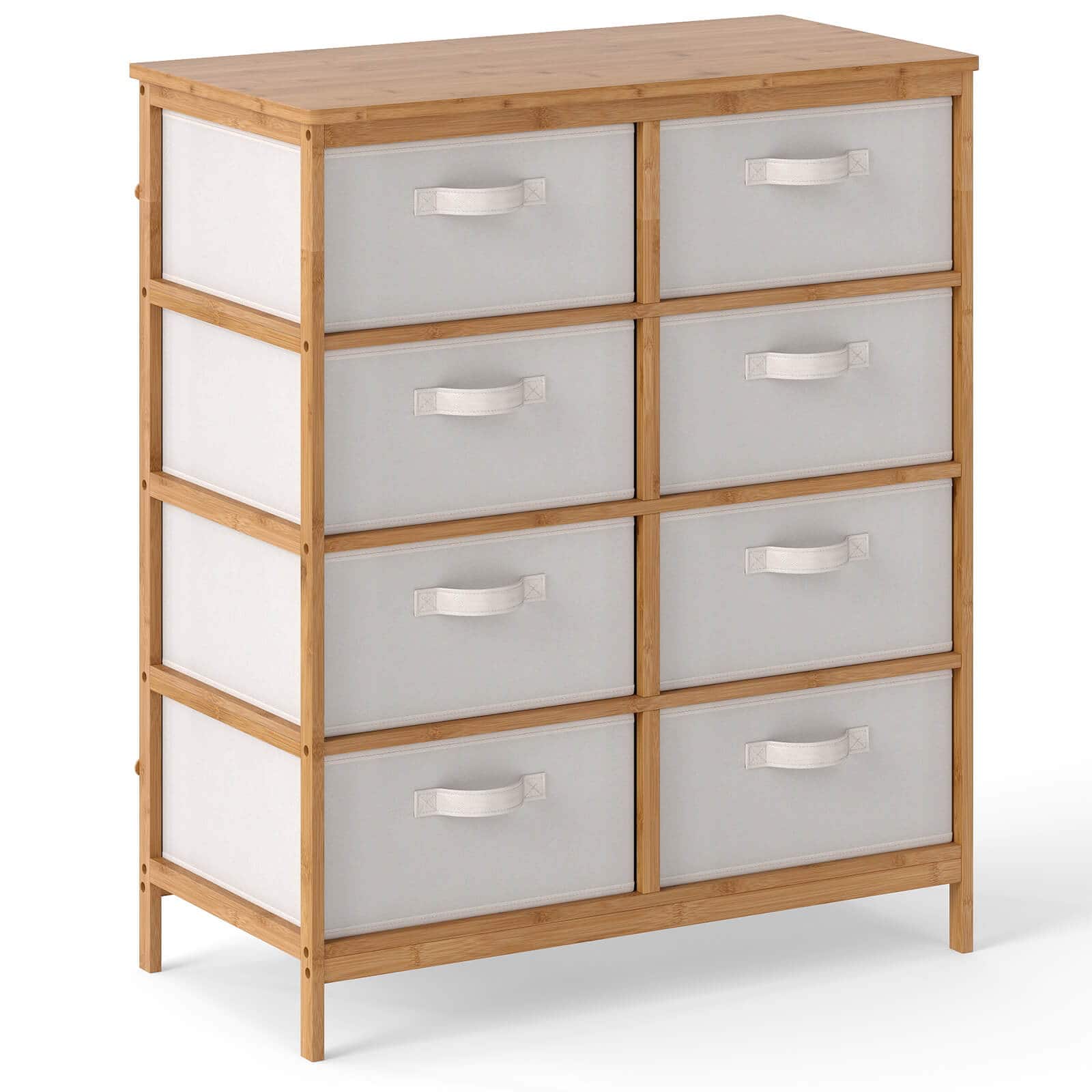 Costway - Coatway 8 Drawers Dresser with Removable Fabric Bins, Chest of Drawers for Closet Hallway - Beige & Natural