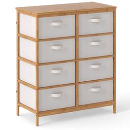 Costway - Coatway 8 Drawers Dresser with Removable Fabric Bins, Chest of Drawers for Closet Hallway - Beige & Natural
