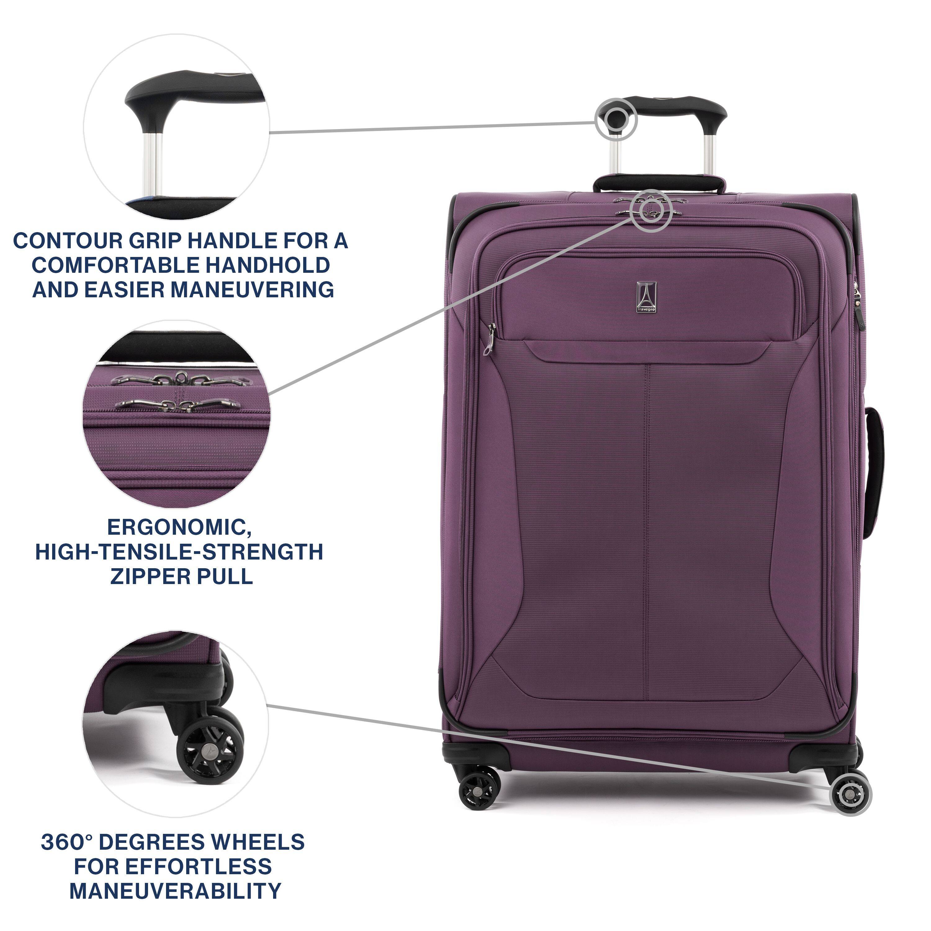 CONTOUR GRIP HANDLE FOR A COMFORTABLE HANDHOLD AND EASIER MANEUVERING

ERGONOMIC, HIGH-TENSILE-STRENGTH ZIPPER PULL

360° DEGREES WHEELS FOR EFFORTLESS MANEUVERABILITY