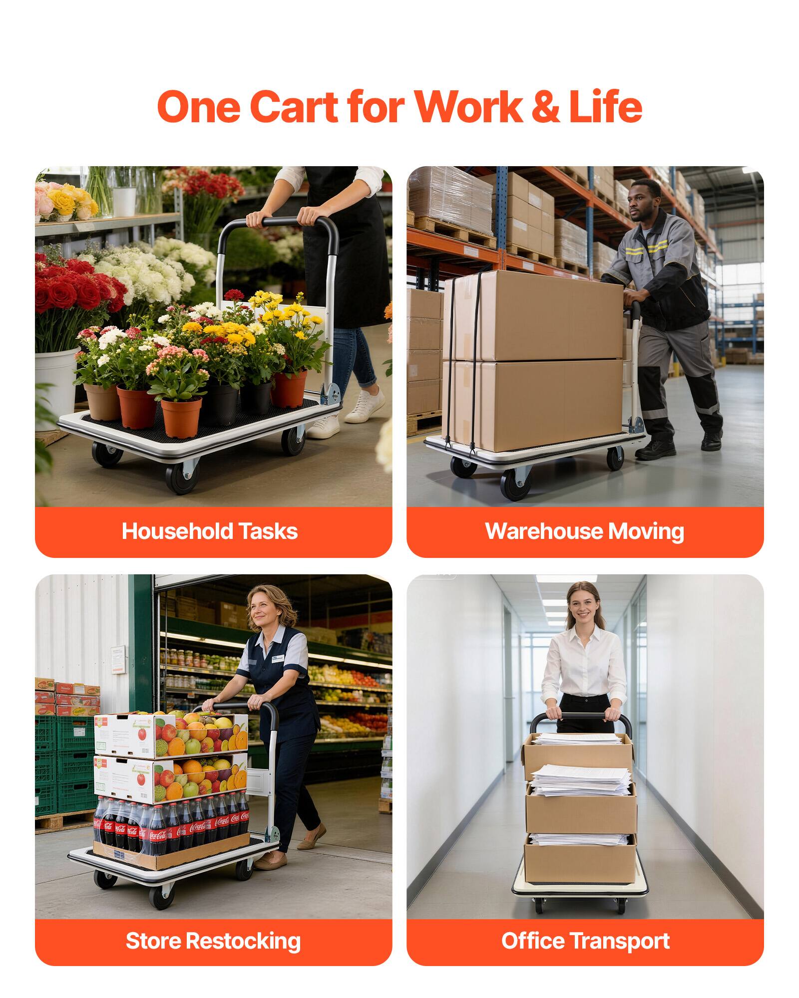 One Cart for Work & Life

Household Tasks

Warehouse Moving

Store Restocking

Office Transport