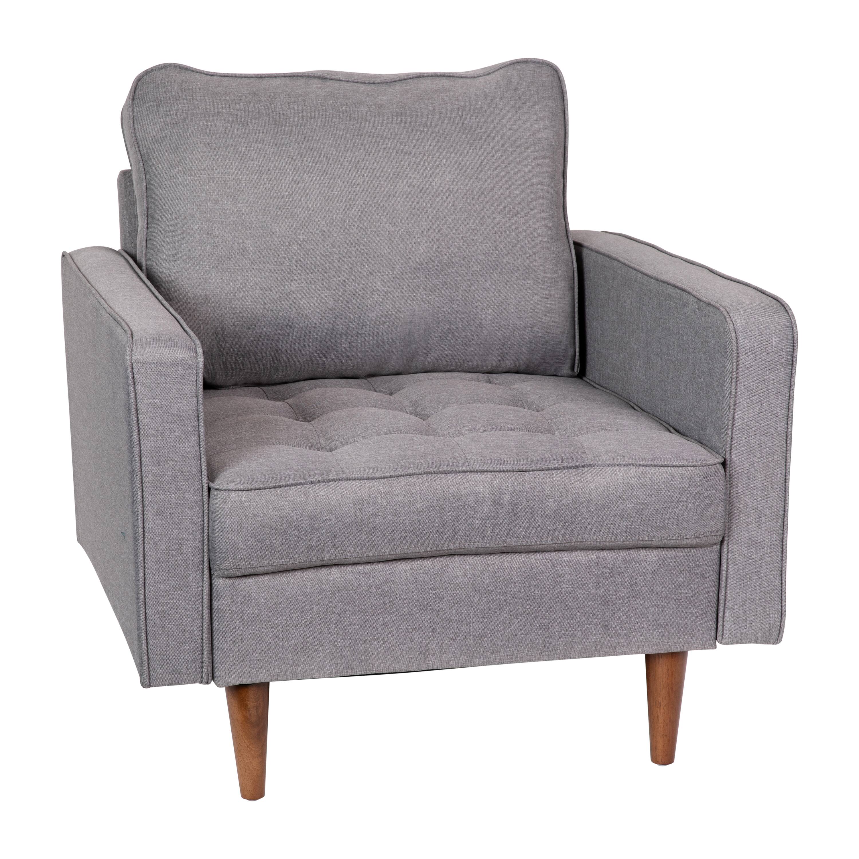Alt View 1. Emma + Oliver - Holden Upholstered Mid-Century Modern Pocket Spring Accent Chair with Wooden Legs and Removable Back Pillows - Slate Gray.