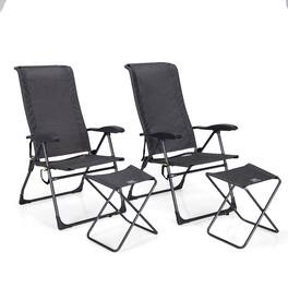 Costway - 4PCS Patio Folding Dining Chair Ottoman Set Adjustable Back Camp - Gray