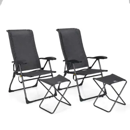 Front. Costway - 4PCS Patio Folding Dining Chair Ottoman Set Adjustable Back Camp Gray - Gray.