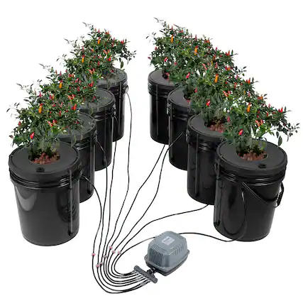 Front. VEVOR - DWC Hydroponic System, 5 Gallon 8 Buckets, Deep Water Culture Growing Bucket, Hydroponics Grow Kit with Pump - Black.