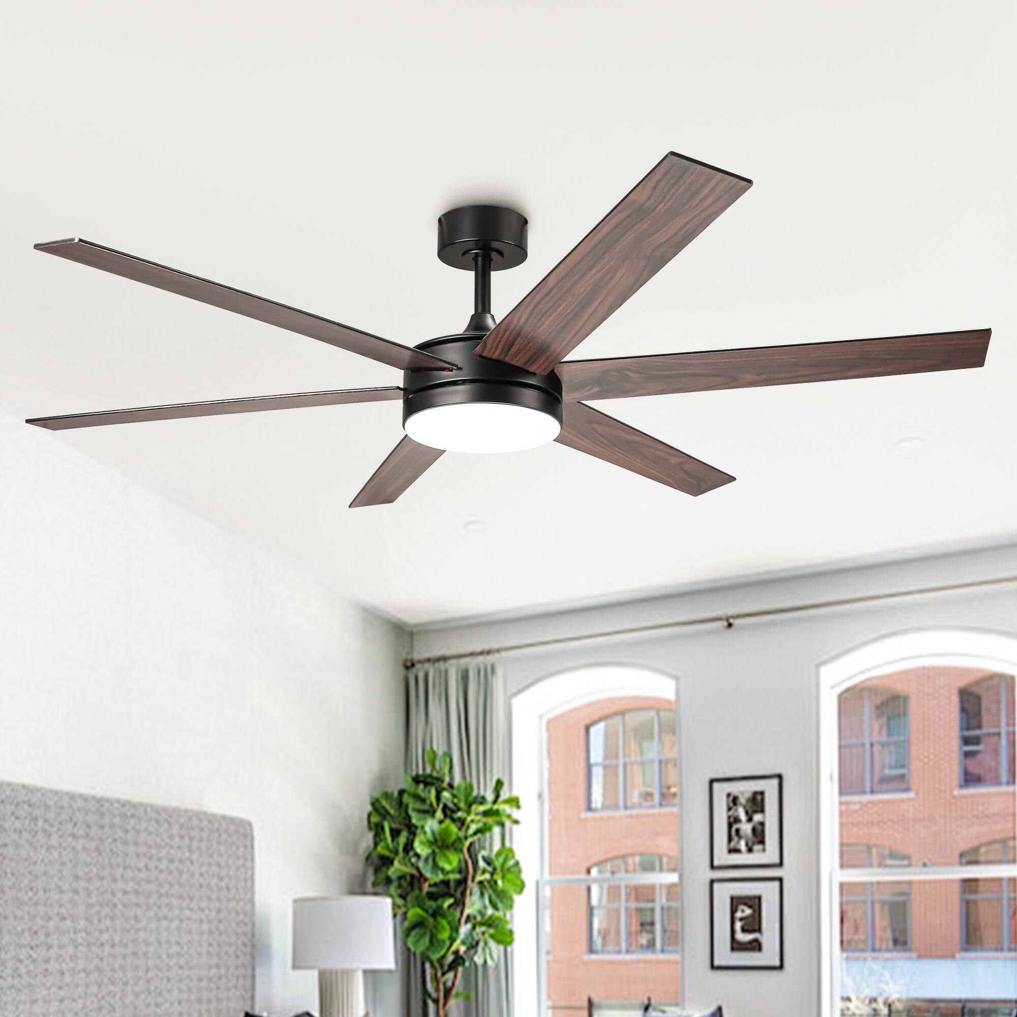 Alt View 1. Vaczon - 60" Modern Black 3CCT Integrated LED Smart Ceiling Fan with Light and APP - Black.
