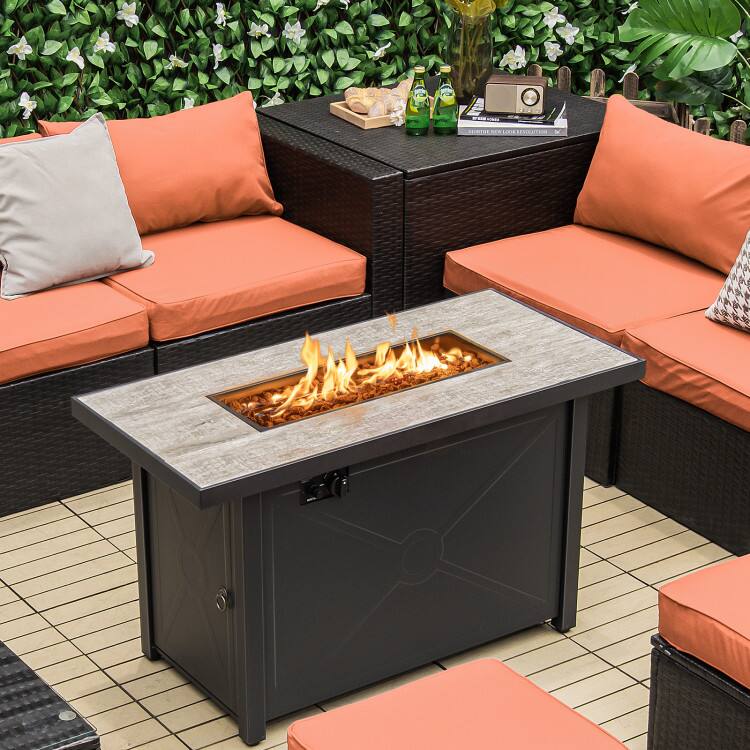 Angle. Mondawe - 42 Inch 60000 BTU Propane Fire Pit Table with Ceramic Tabletop - Black.