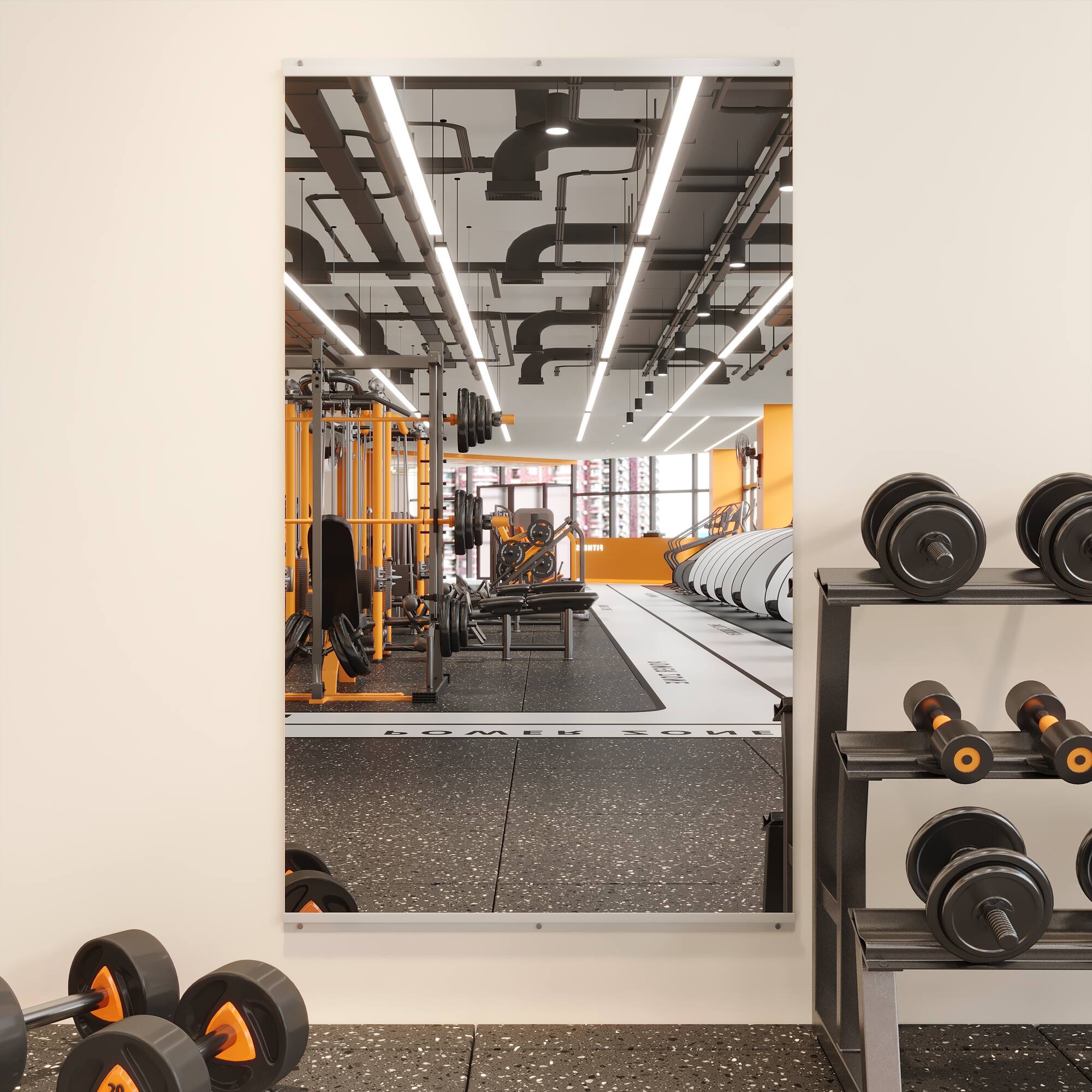 LOVMOR - 30 in. W x 60 in. H Modern Rectangle Frameless Wall-Mounted Gym Mirror Dance Mirror - Silver