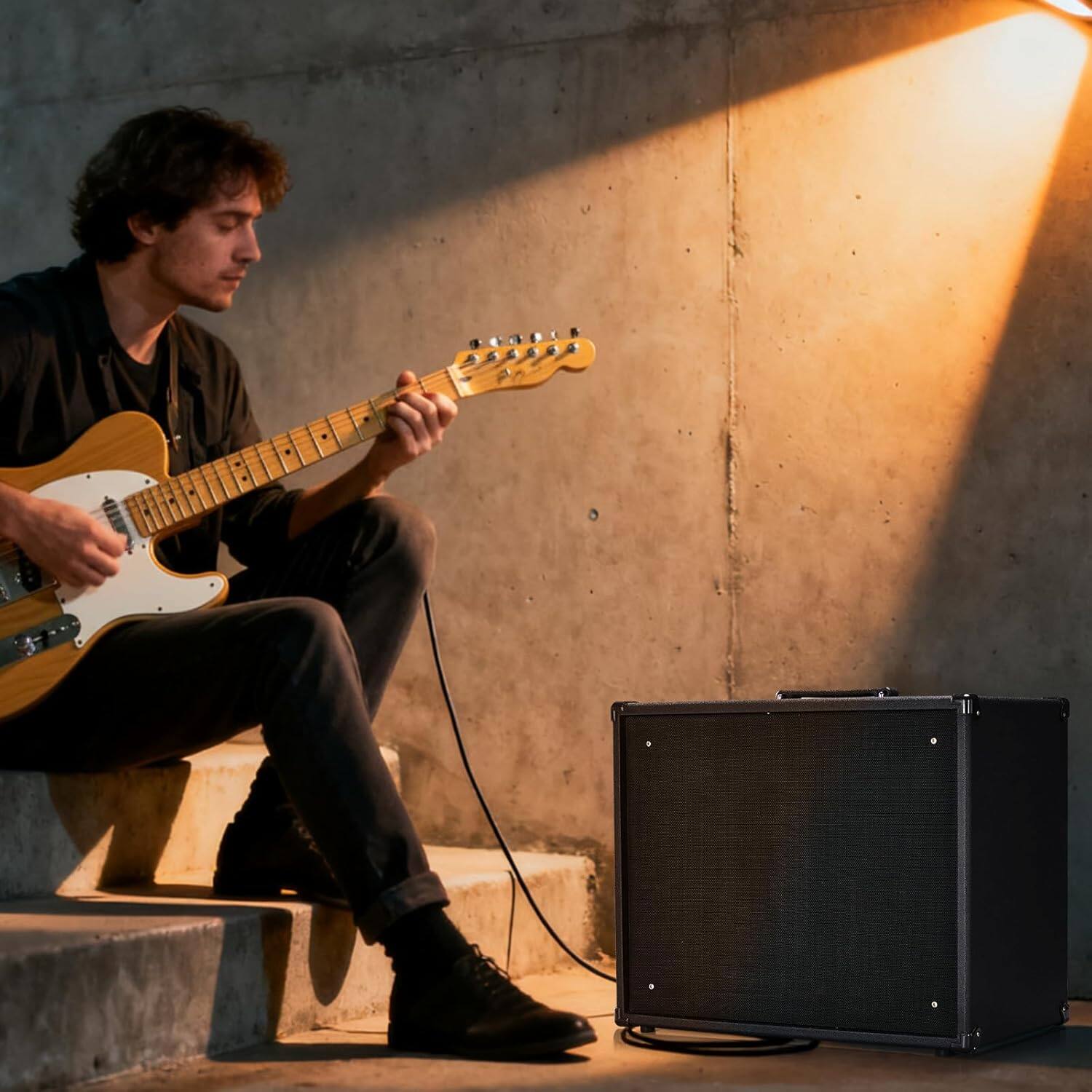 Angle. Winado - 50W Electric Guitar Amp Combo with 10" Speaker, Powerful Amplifier W/Gain, AUX Input & Headphone Jack for Home Practice.