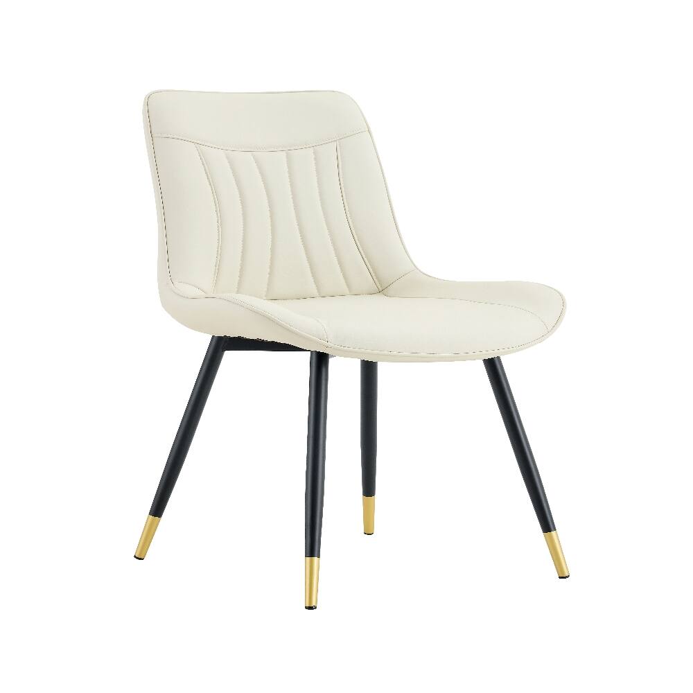Alt View 7. Loheer - Loheer White Dining Chairs Set of 2 Tech Fabric Upholstered High Back Modern Chairs with Black Metal Legs Gold Trim - White.