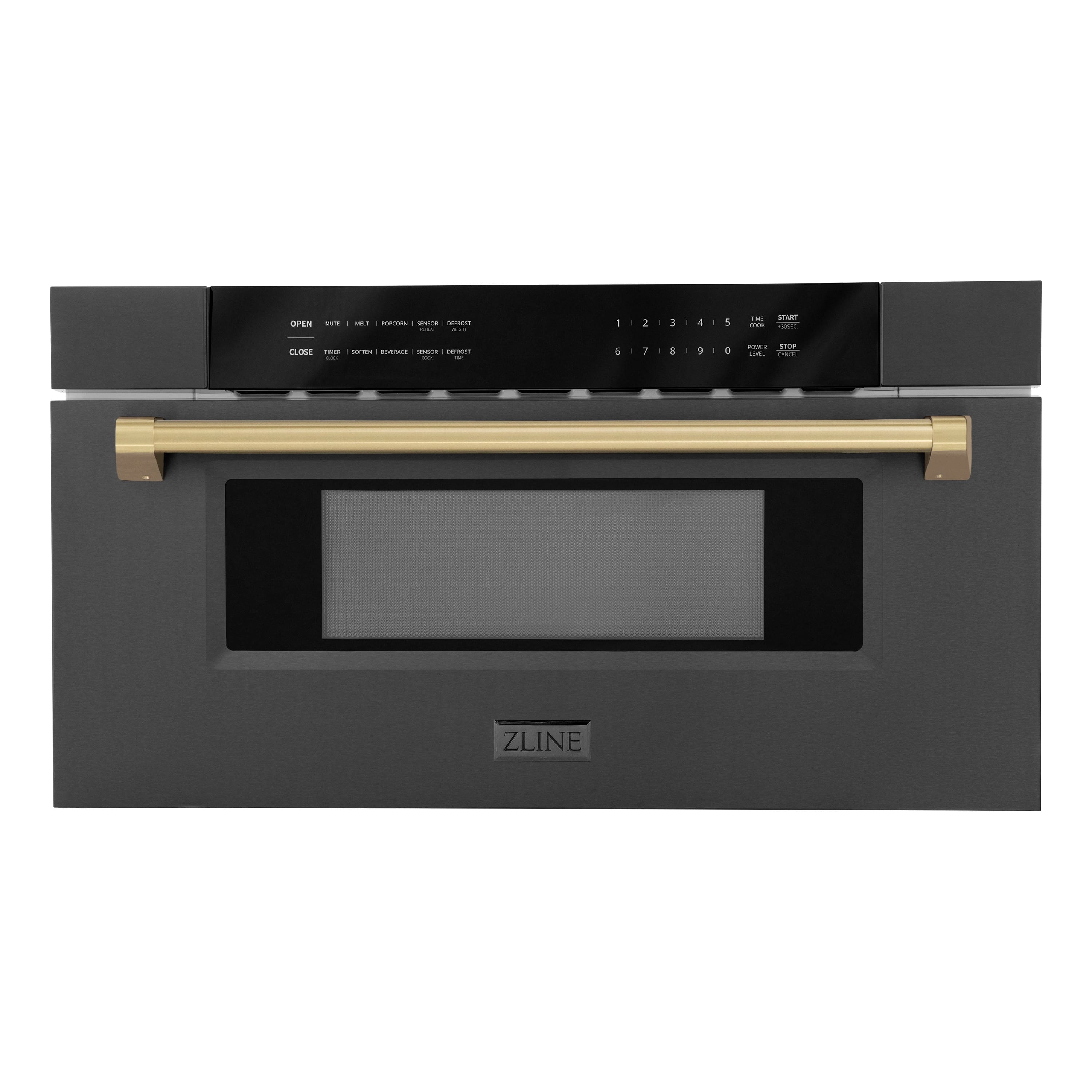 Autograph Edition 30 in. 1.2 cu. ft. Built-in Microwave Drawer in Black Stainless Steel and Champagne Bronze Accents Front