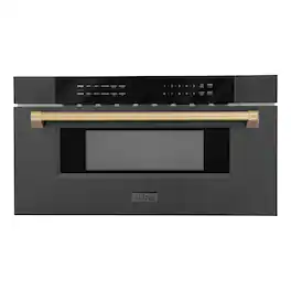 ZLINE - Autograph Edition 30 in. 1.2 cu. ft. Built-in Microwave Drawer in Black - Stainless Steel and Champagne Bronze Accents