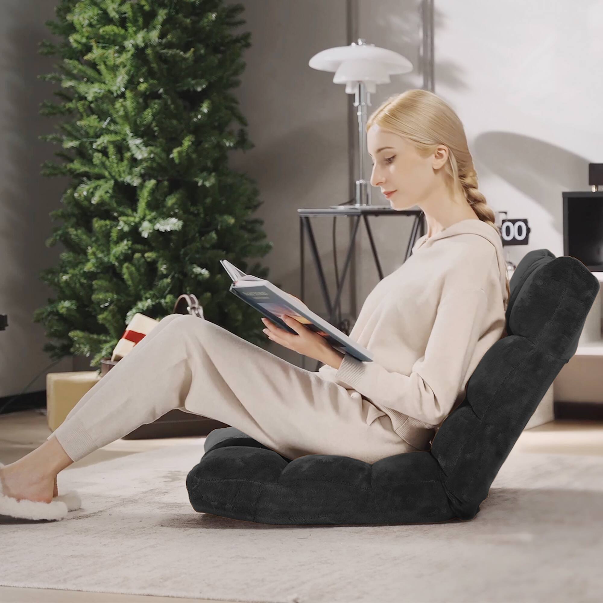 Alt View 1. Costway - Costway Adjustable 14-Position Floor Chair Folding Lazy Gaming Sofa Chair Cushioned-Black - Black.