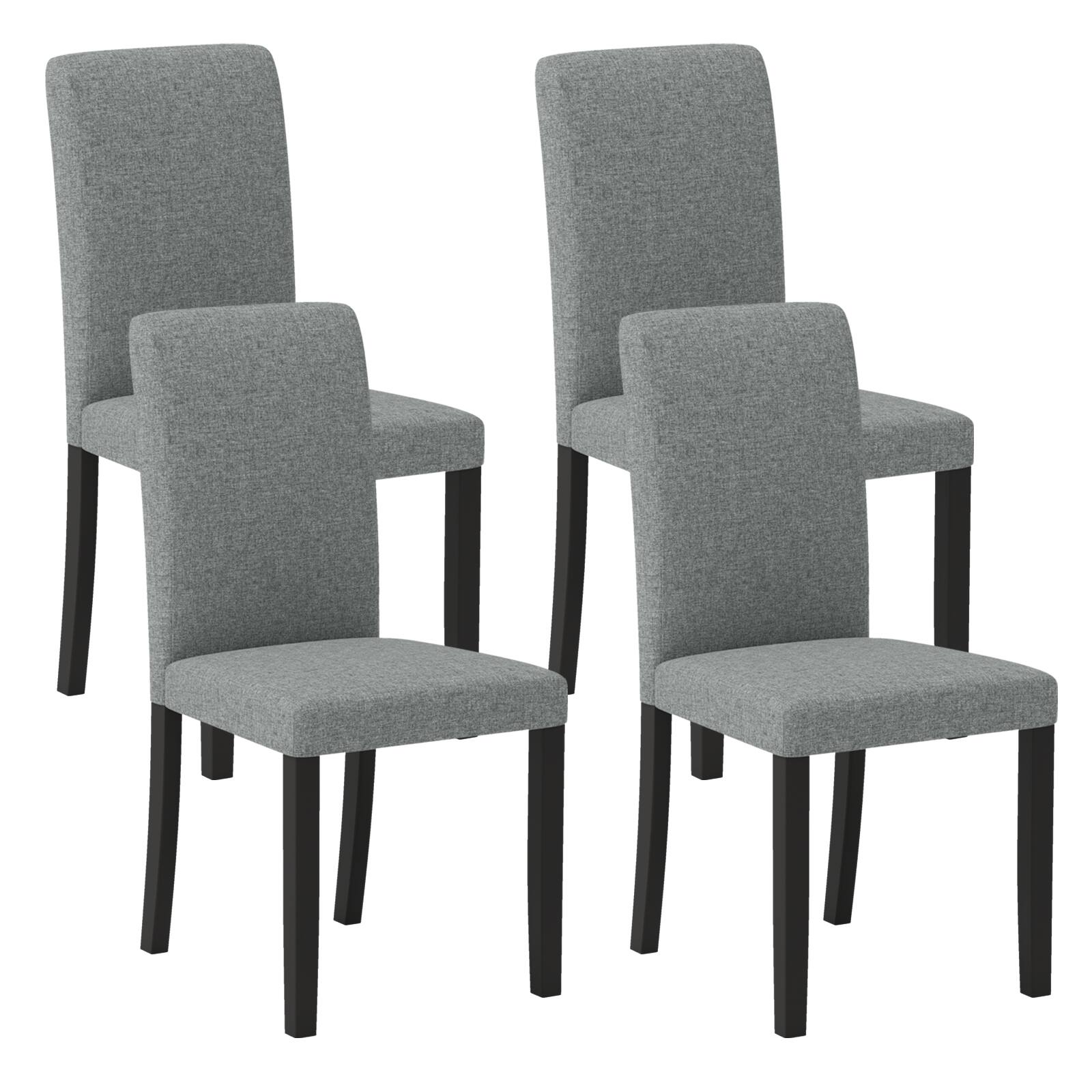 Gymax - Dining Chair Set of 4 Mid-Century Modern Fabric Upholstered Parson Chairs - Gray