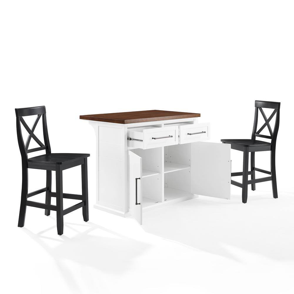 Alt View 7. Crosley Furniture - Bartlett Wood Top Kitchen Island W/X-Back Stools - Kitchen Island & 2 Stools - White.