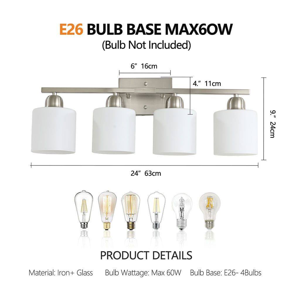 E26 BULB BASE MAX60W (Bulb Not Included)

6" 16cm  
4" 11cm  
9" 24cm  
24" 63cm

PRODUCT DETAILS  
Material: Iron + Glass  
Bulb Wattage: Max 60W  
Bulb Base: E26 - 4Bulbs