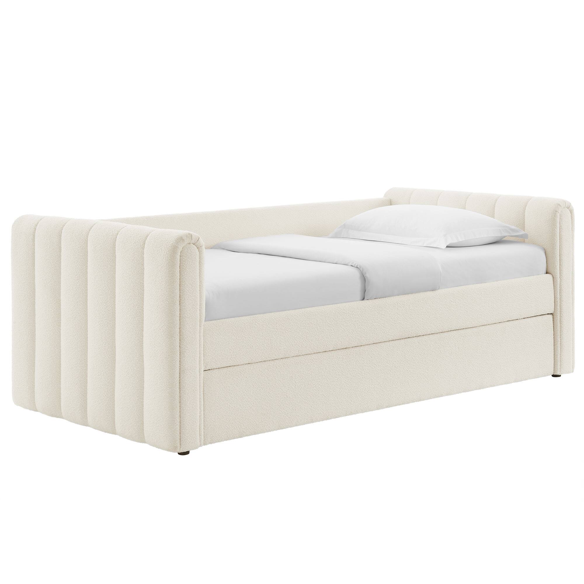 Angle. Modway - Veyla Channel Tufted Boucle Twin Daybed With Trundle by Modway - Cloud.