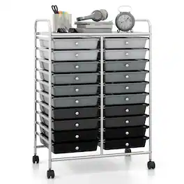 Gymax - Office Rolling Cart 20 Storage Drawers Scrapbook Paper Studio Organizer - Gray