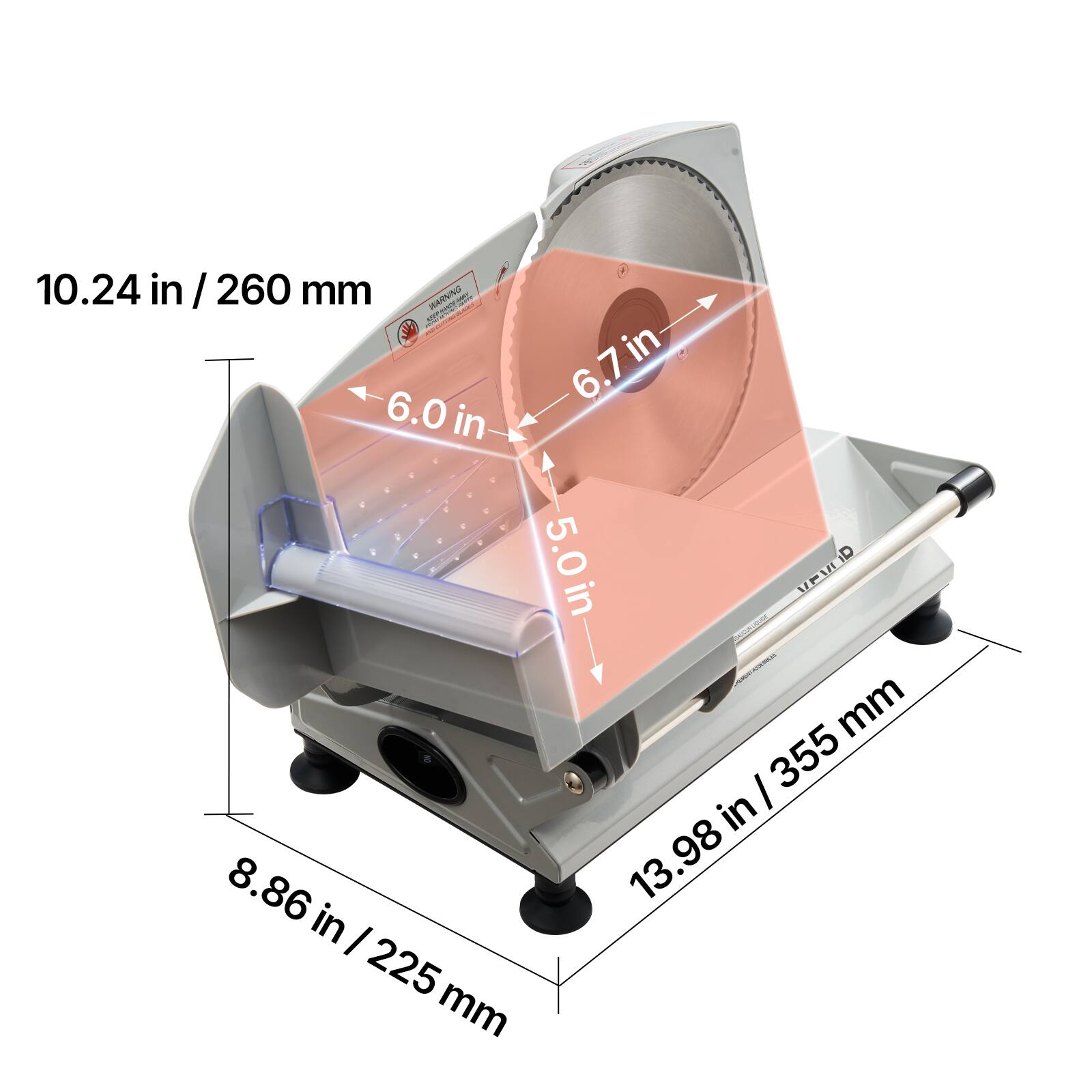 10.24 in / 260 mm  
6.7 in  
6.0 in  
5.0 in  
8.86 in / 225 mm  
13.98 in / 355 mm