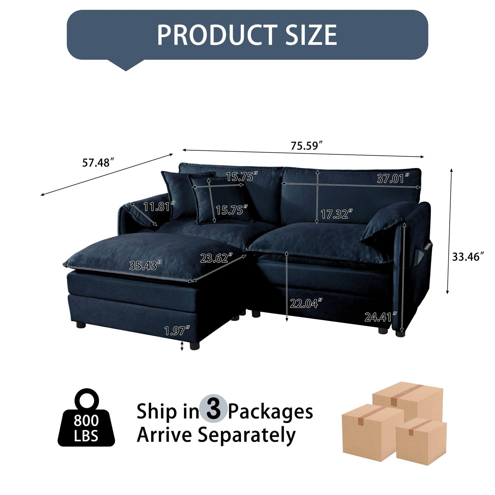 PRODUCT SIZE  
57.48" 15.75" 75.59" 37.01" 11.81" 15.75" 17.32" 35.43" 23.62" 33.46" 1.97" 22.04" 24.41"  
800 LBS  
Ship in 3 Packages  
Arrive Separately