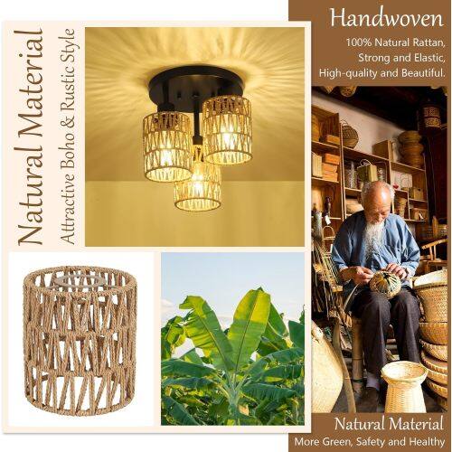 Style: Rustic & Boho  
Material: Natural  
Handwoven 100% Natural Rattan, Strong and Elastic, High-quality and Beautiful.  
Natural Material More Green, Safety and Healthy