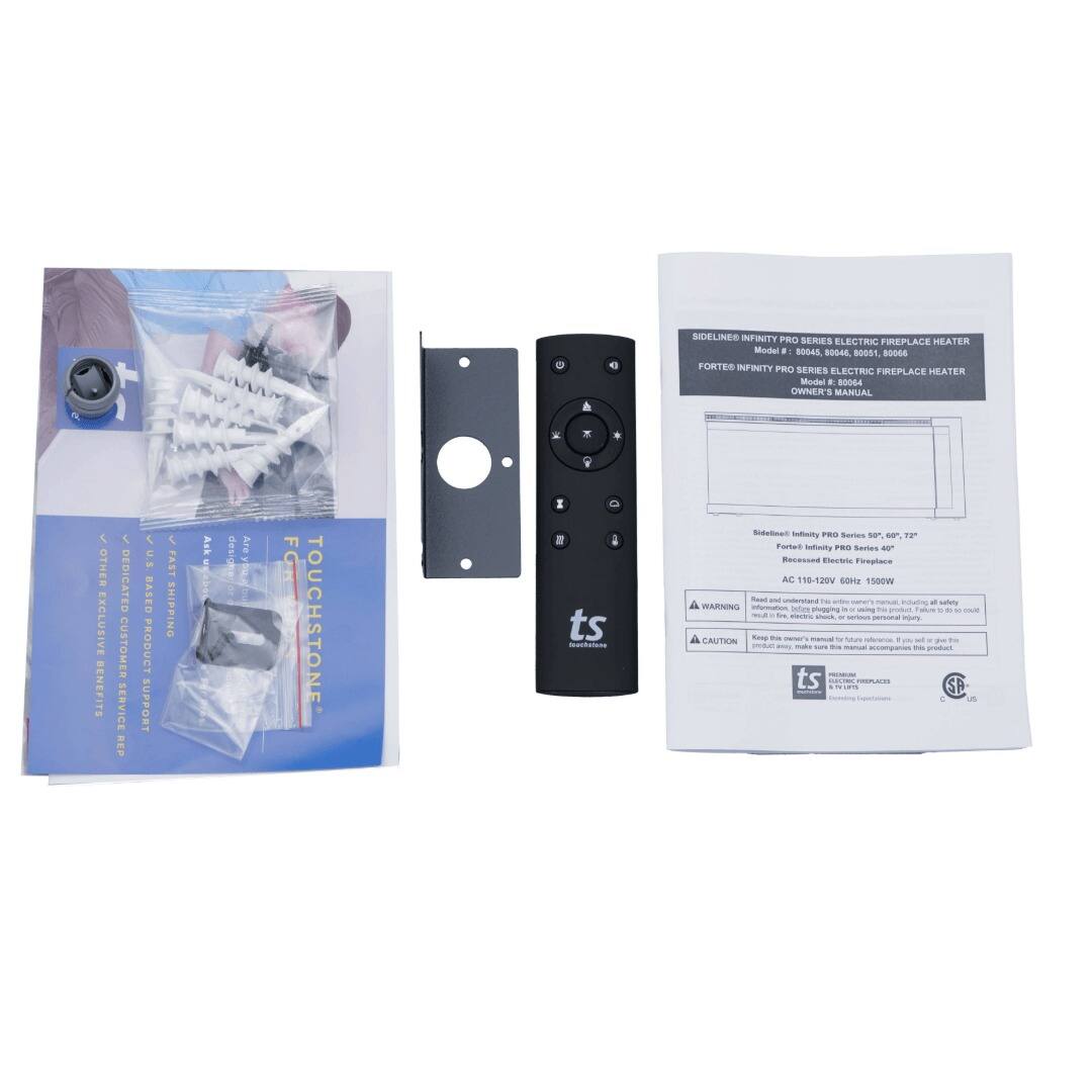- SIDELINES INFINITY PRO SERIES ELECTRIC FIREPLACE HEATER Model: 8004E, 8004E 01, BO06S FORTES INFINITY PRO SERIES ELECTRIC FIREPLACE HEATER Model: 80064 OWNER MANUAL

- 4 OTHER EXCLUSIVE BENEFITS
  - DEDICATED CUSTOMER SERVICE
  - U.S. BASED PRODUCT SUPPORT
  - FAST SHIPPING

- Ask -s Arey FOR TOUCHSTONE 2 ds ts - Riduloes Iafeity - Sames 1 - 1 Partul fy PR Sares M

- Flacbile Toeataca A 116.129V

- sseeW Raod - uterewd - - tuting - safuty WARNING information inhes  using To antum -c - - - - a - - - pm Pars Kasp - - - - - rotacos + - - - te - CAUTEIN - - - - -. - - - prou - ts H .... AIE 2 L