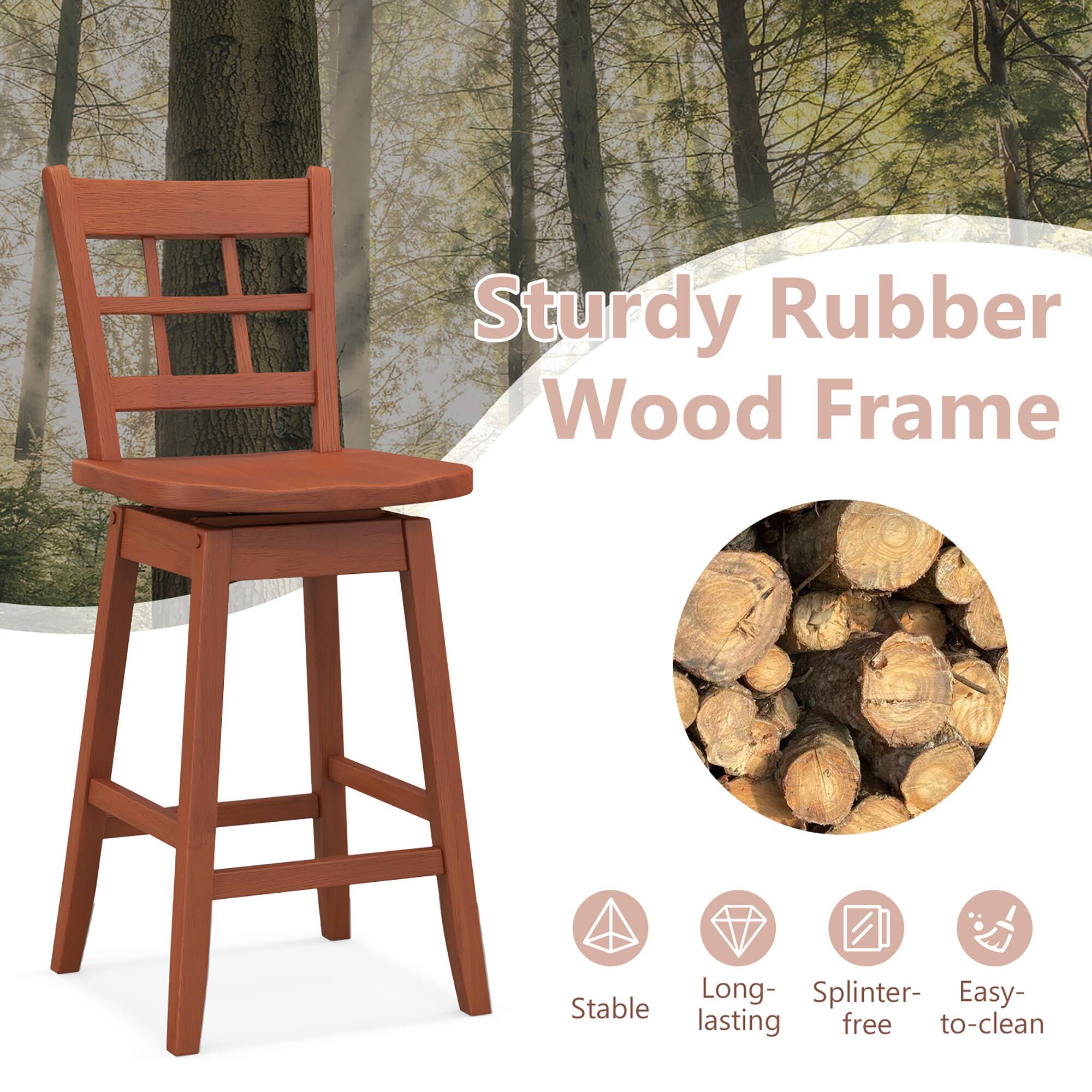 Sturdy Rubber Wood Frame, Stable, Long-lasting, Splinter-free, Easy-to-clean