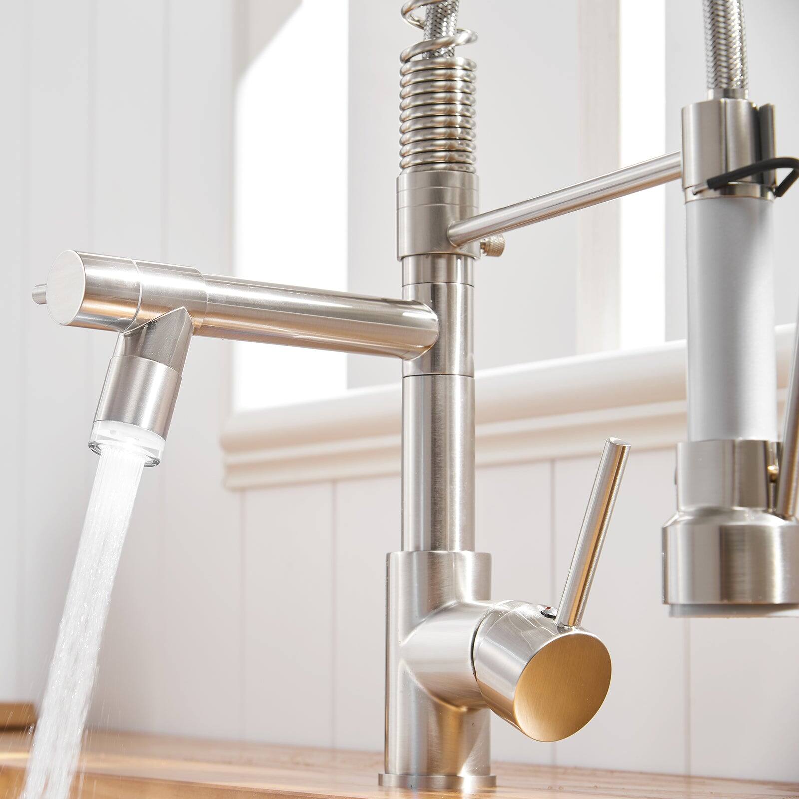 Alt View 5. Boyel Living - Silver Stainless Steel Single Handle Pull Down Sprayer Kitchen Faucet - Brushed Nickel.