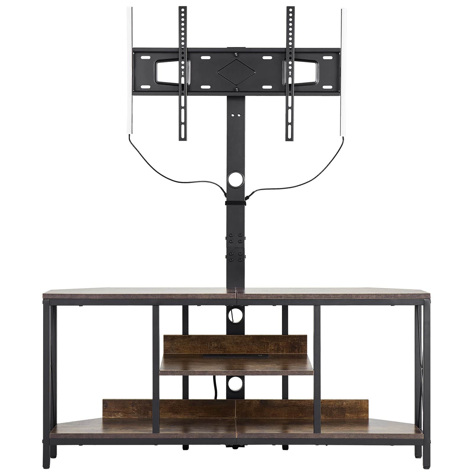 Glintex - TV Stand with Mount, 45" Console for Up to 75" TVs, Adjustable Height, LED Lights, Power Outlet, 3-Tier Storage Shelves - Brown