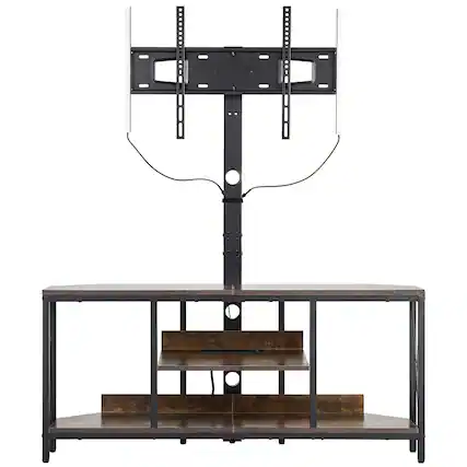 Front. Glintex - TV Stand with Mount, 45" Console for Up to 75" TVs, Adjustable Height, LED Lights, Power Outlet, 3-Tier Storage Shelves - Brown.