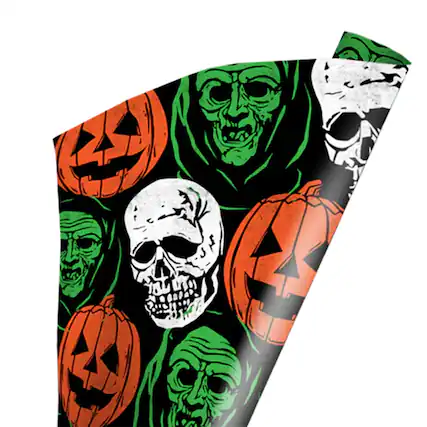 Front. Trick or Treat Studios - Halloween III Big Giveaway Wrapping Paper | 30 x 96 Inches - Black.
