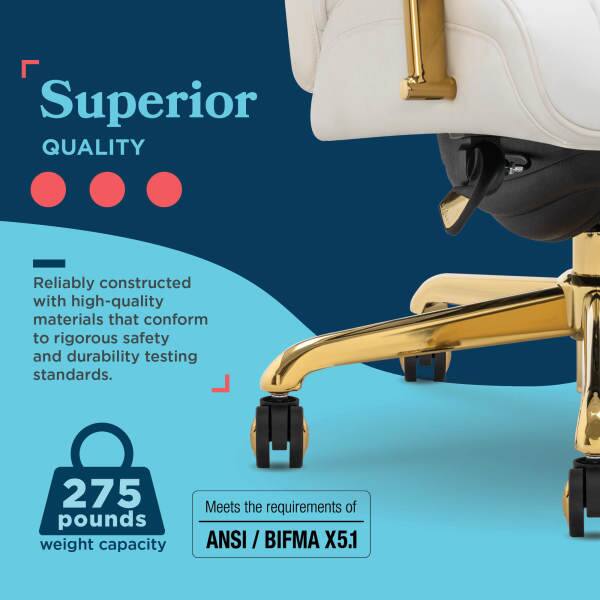 Superior QUALITY

Reliably constructed with high-quality materials that conform to rigorous safety and durability testing standards.

275 pounds weight capacity

Meets the requirements of ANSI / BIFMA X5.1