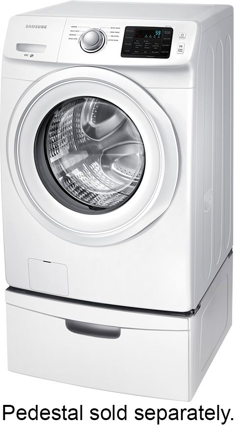 Left View: Samsung - 4.2 Cu. Ft. High-Efficiency Stackable Smart Front Load Washer with Vibration Reduction Technology+ - White
