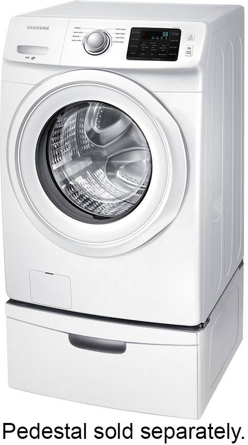 Left. Samsung - 4.2 Cu. Ft. High-Efficiency Stackable Smart Front Load Washer with Vibration Reduction Technology+ - White.