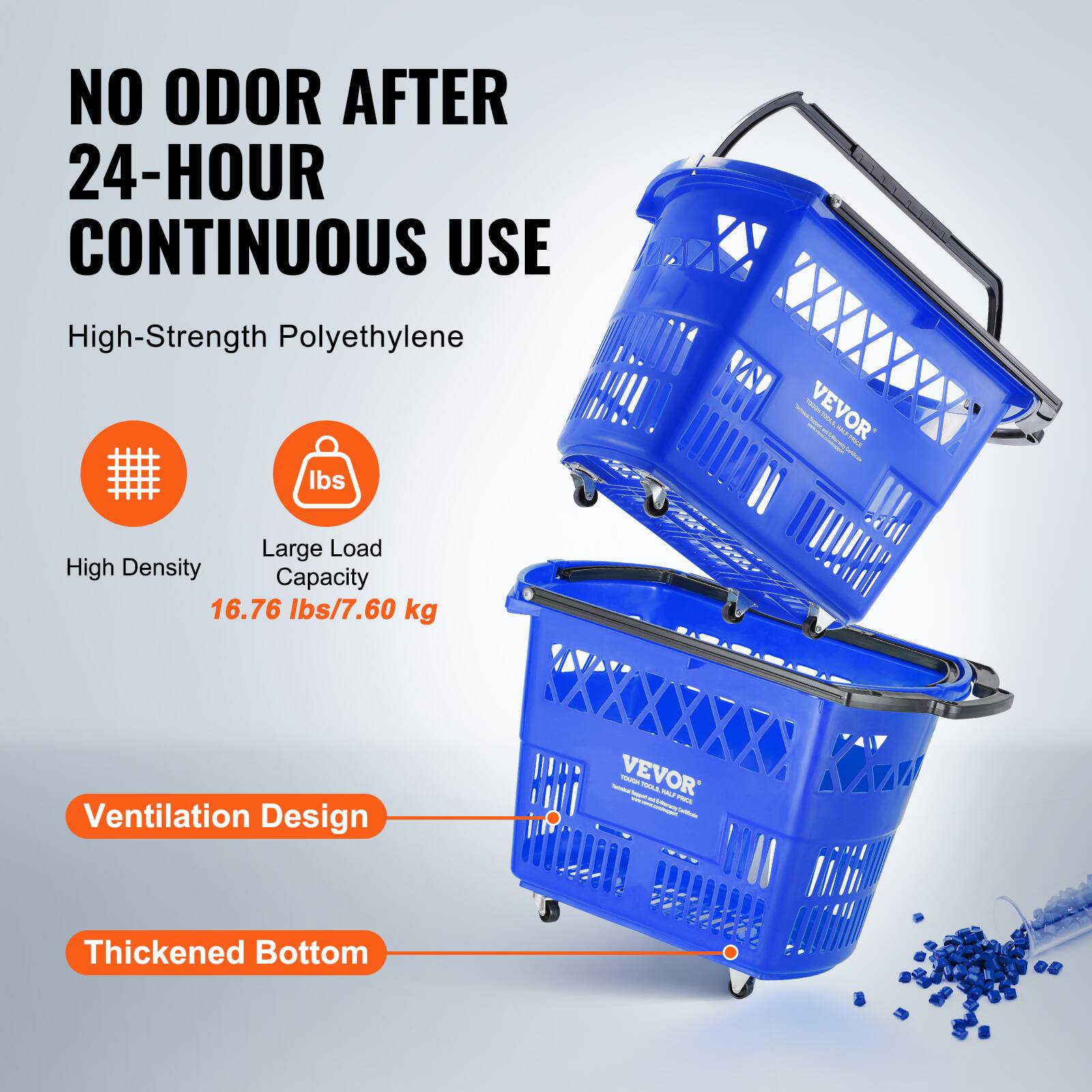 NO ODOR AFTER 24-HOUR CONTINUOUS USE

High-Strength Polyethylene

- High Density
- Large Load Capacity
  16.76 lbs/7.60 kg

Ventilation Design

Thickened Bottom