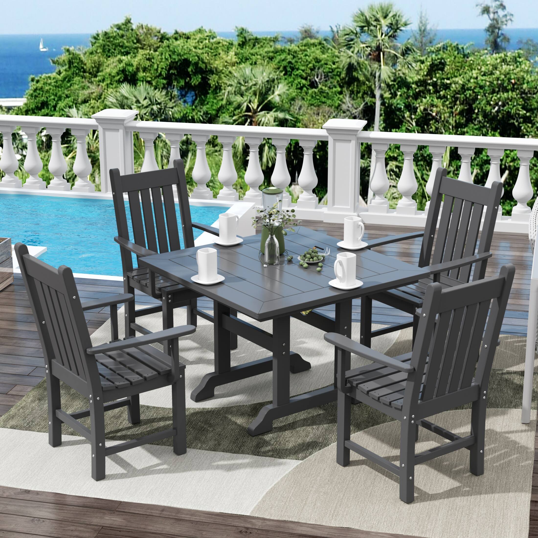 Angle. WestinTrends - WestinTrends Malibu 5 Piece Outdoor Patio Dining Set Outdoor Square Table and Armchair Set - Gray.