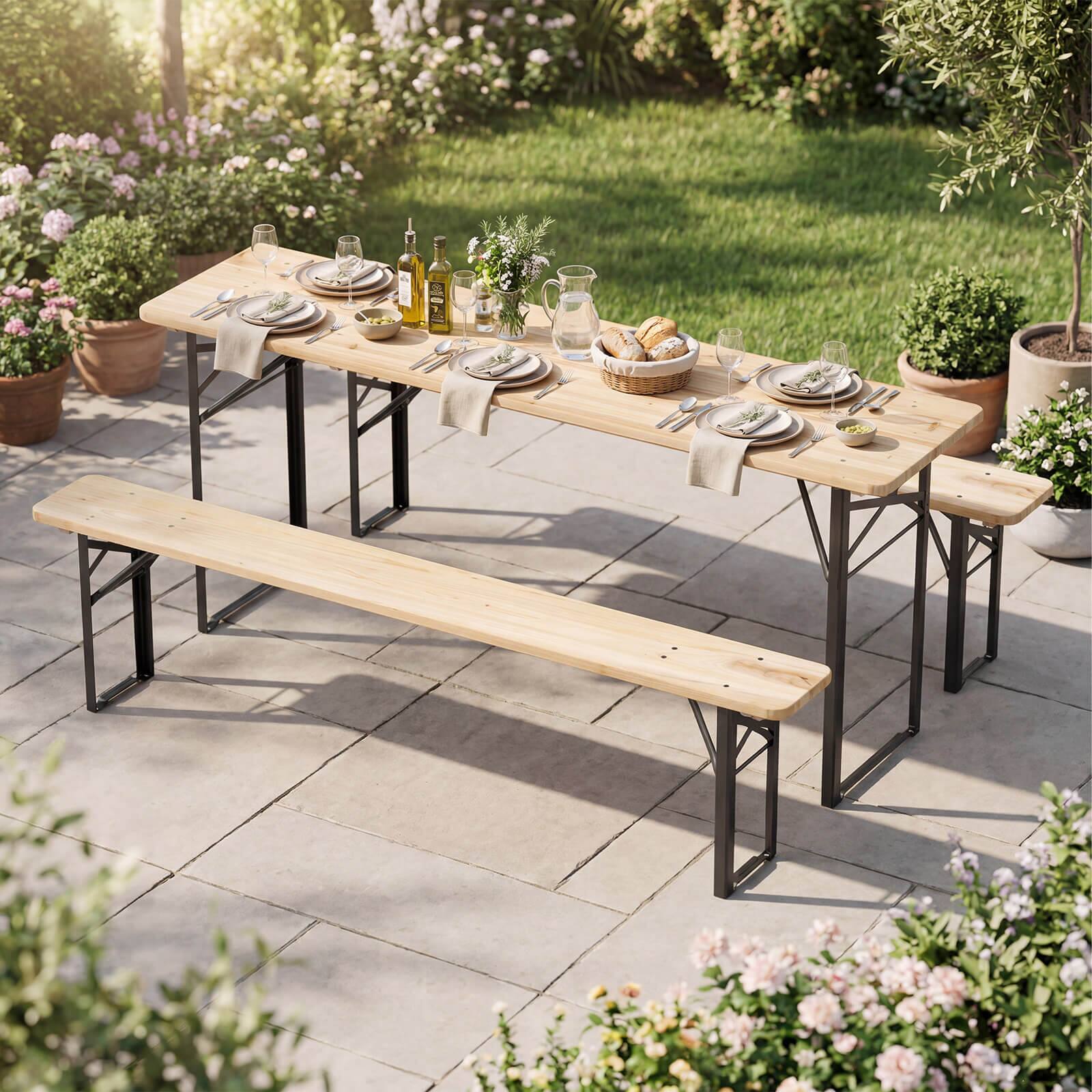 Alt View 1. Costway - Costway 70" 3-Piece Folding Picnic Table with Benches for 6,Fir Wood&Metal Frame for Patio - Natural,Black.