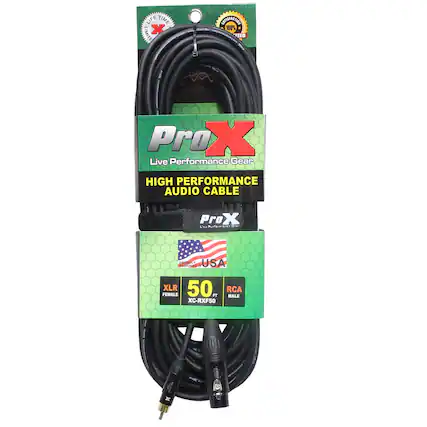 LIFE TIME LIMITED WARRANTY
SUPERACTION 100% GUARANTEED
Pro X Live Performance Gear
HIGH PERFORMANCE AUDIO CABLE
Pro X
PROUDLY USA DESIGNED & MADE
XLR 50 FT MALE XC-RXF50