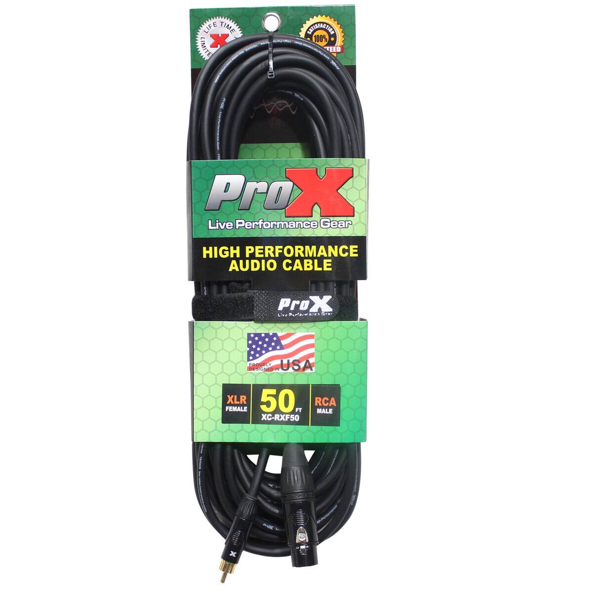LIFE TIME LIMITED WARRANTY  
SUPERACTION 100% GUARANTEED  
Pro X Live Performance Gear  
HIGH PERFORMANCE AUDIO CABLE  
Pro X  
PROUDLY USA DESIGNED & MADE  
XLR 50 FT MALE XC-RXF50