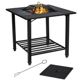 Mondawe - 31 Inch Outdoor Fire Pit Dining Table with Cooking BBQ Grate - Black