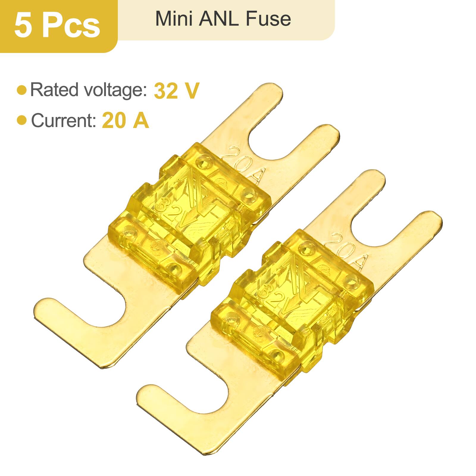 5 Pcs Mini ANL Fuse

- Rated voltage: 32 V
- Current: 20 A