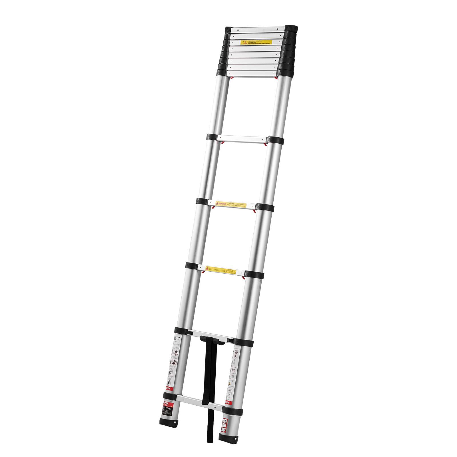 Alt View 5. VEVOR - 12.5ft Telescoping Ladder, Aluminum Lightweight Multi-Purpose Collapsible Extension, One-Touch Retraction Ladder - Silver.
